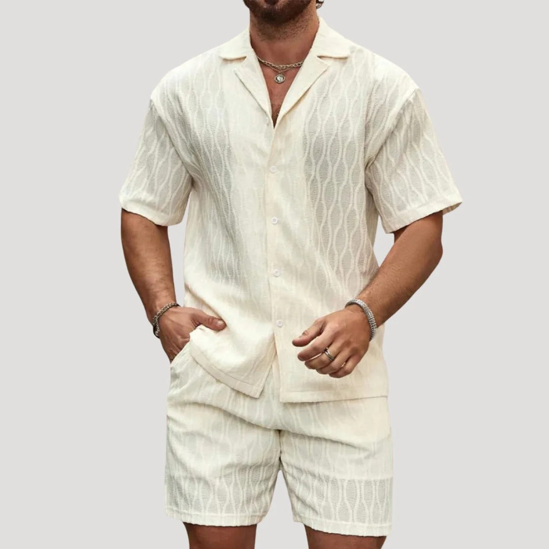 Herr matchande sommarset med skjorta och shorts