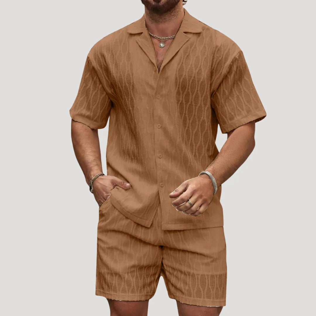 Herr matchande sommarset med skjorta och shorts