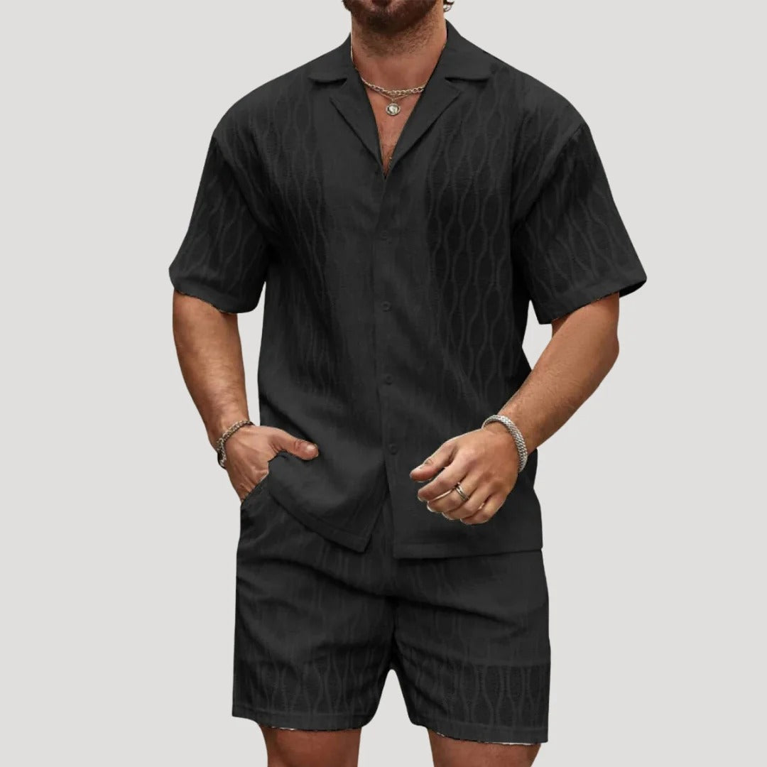 Herr matchande sommarset med skjorta och shorts