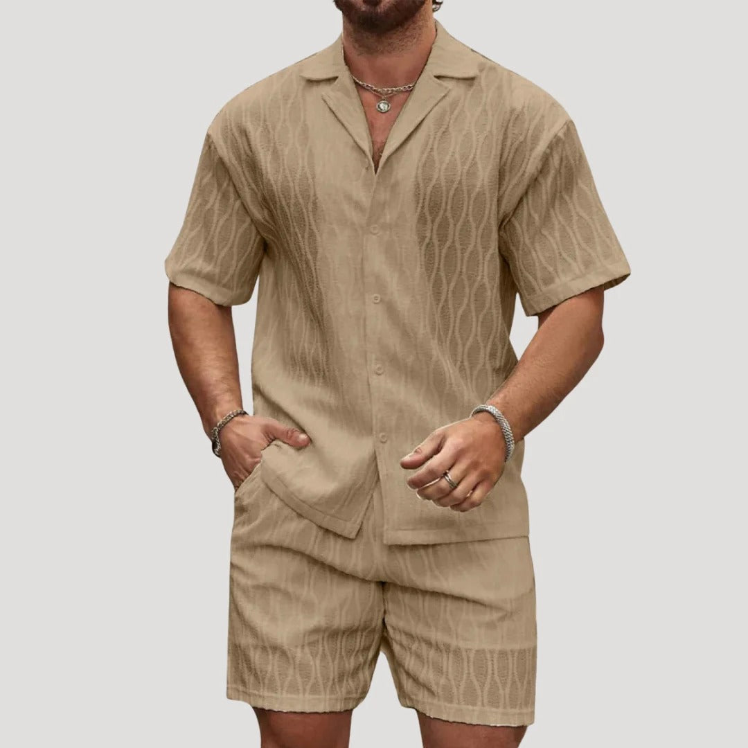 Herr matchande sommarset med skjorta och shorts