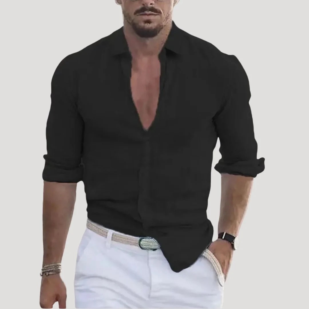 Herr långärmad linneskjorta med slim fit-passform