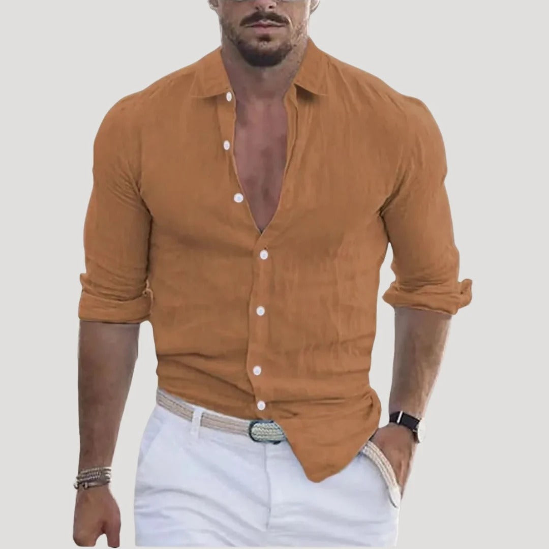 Herr långärmad linneskjorta med slim fit-passform