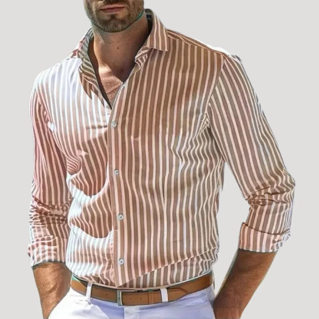Herr långärmad randig linneskjorta i slim fit
