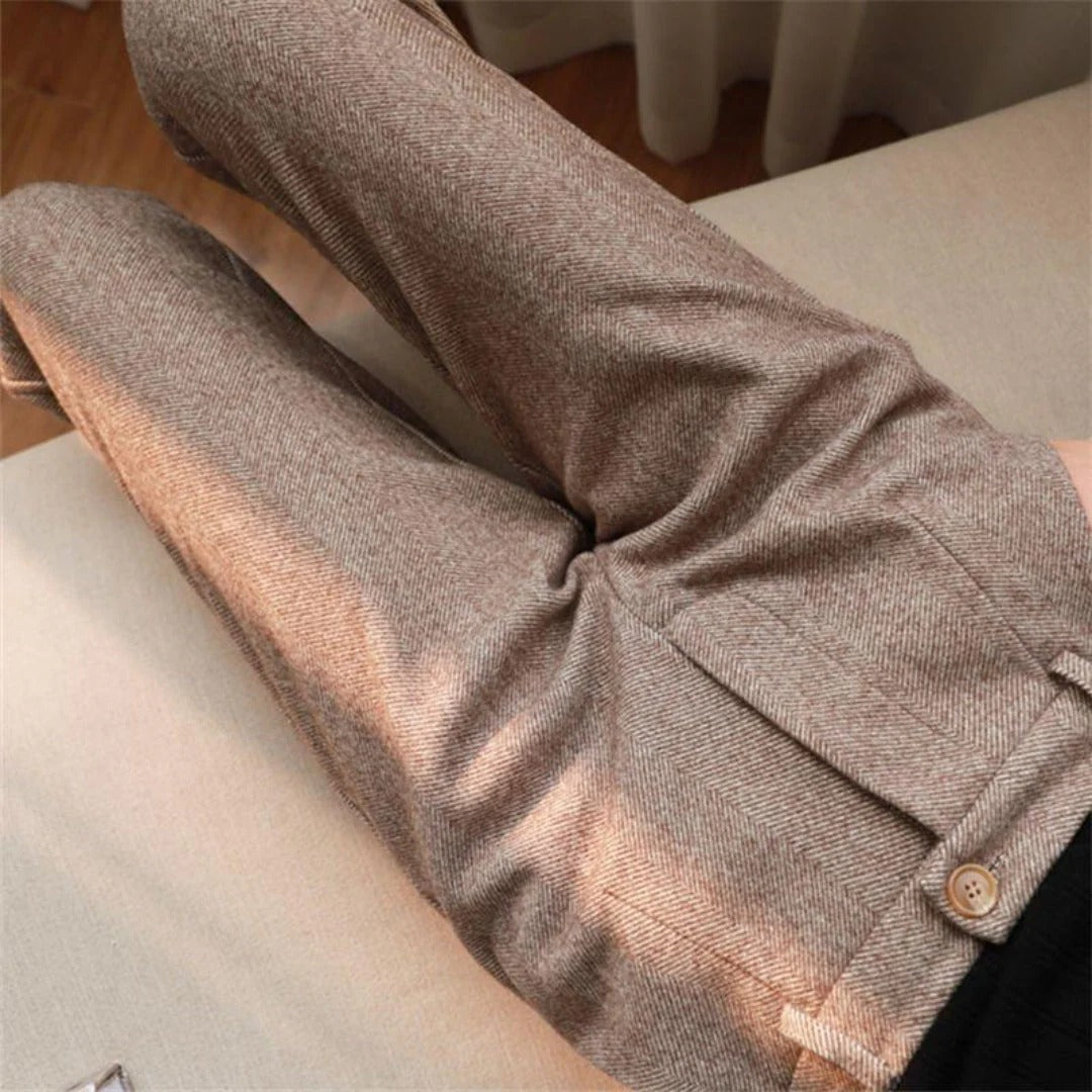 Herr herringbone-byxor med elegant hög midja