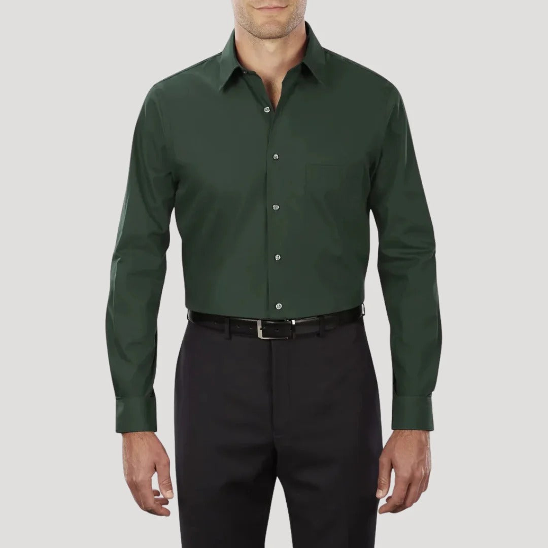 Herr långärmad slim fit-skjorta med murarkrage