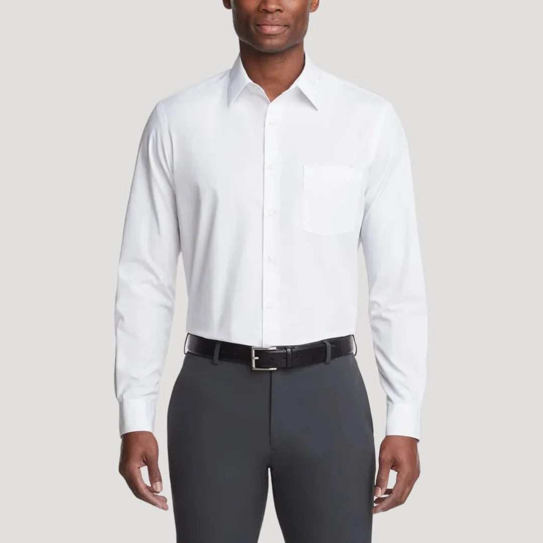Herr långärmad slim fit-skjorta med murarkrage