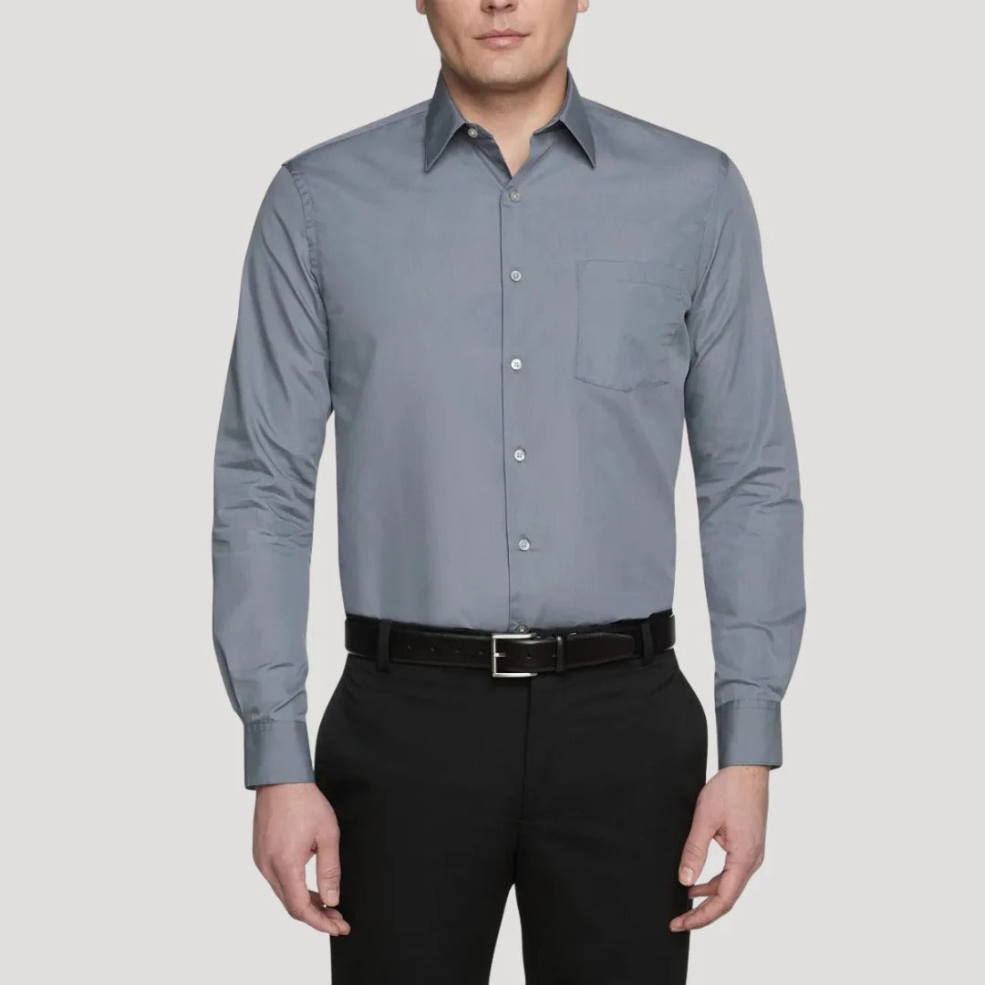 Herr långärmad slim fit-skjorta med murarkrage