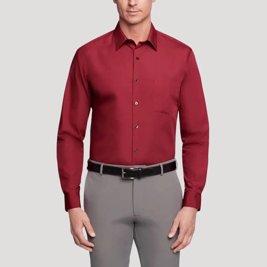 Herr långärmad slim fit-skjorta med murarkrage