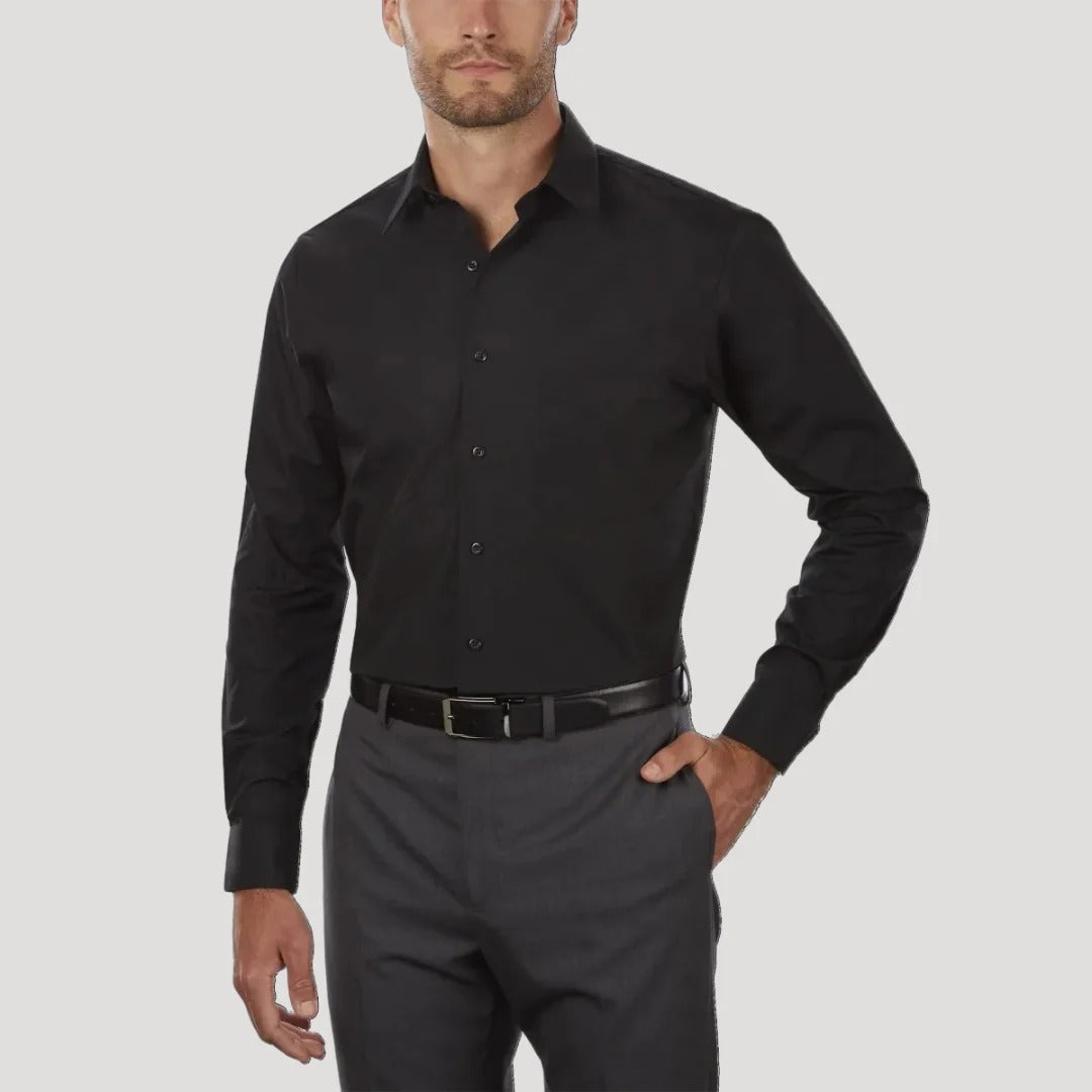 Herr långärmad slim fit-skjorta med murarkrage