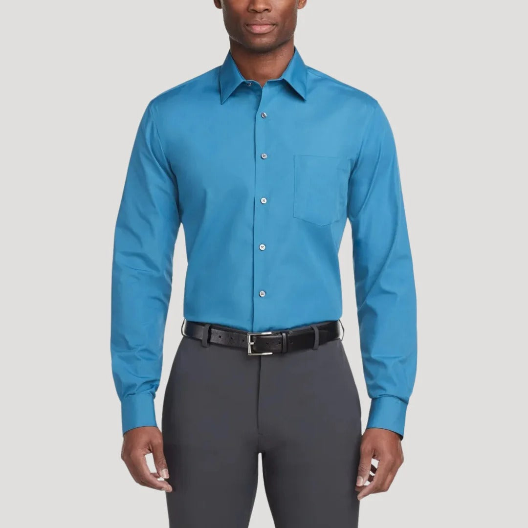 Herr långärmad slim fit-skjorta med murarkrage