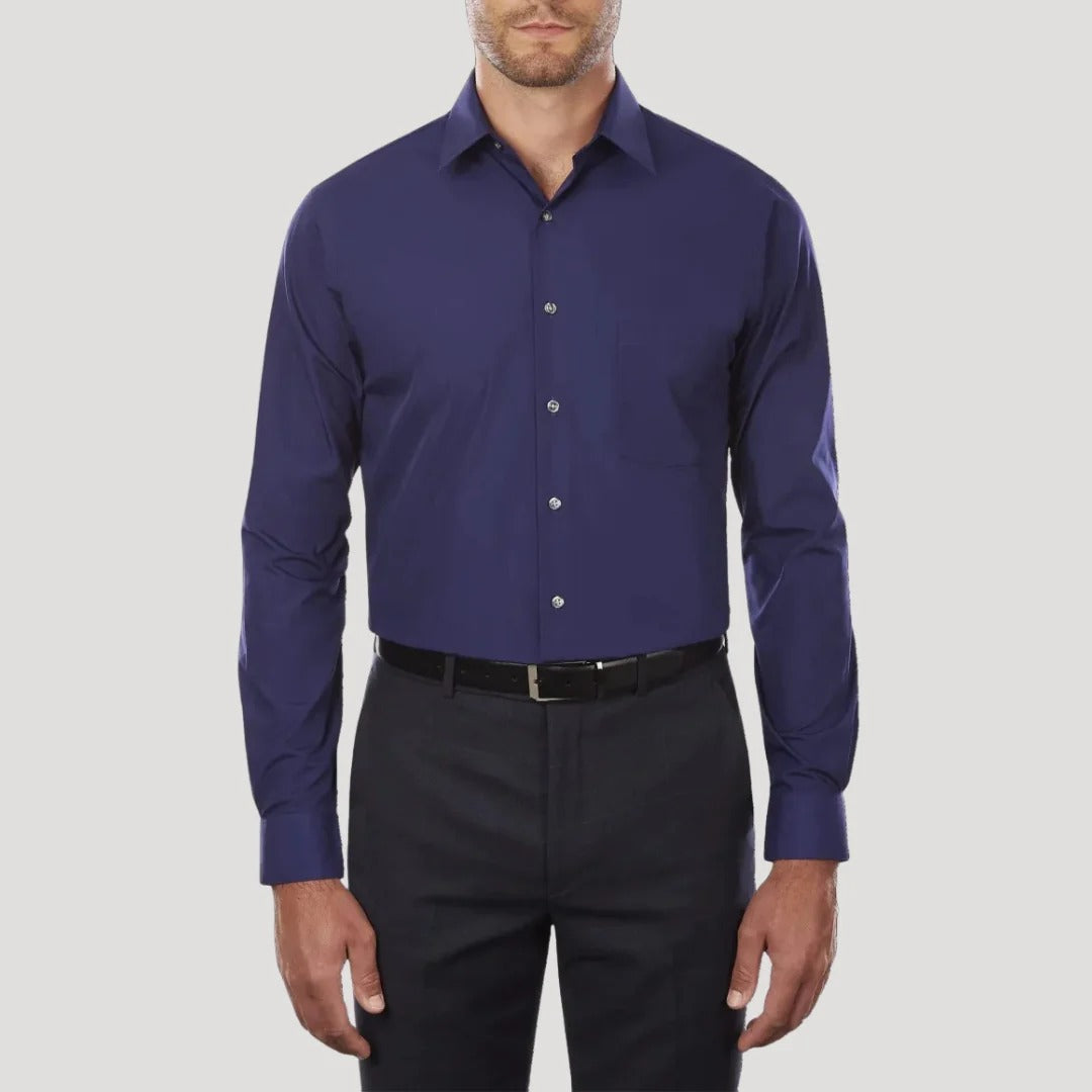 Herr långärmad slim fit-skjorta med murarkrage