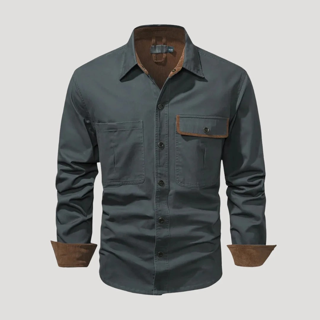 Herr overshirt med lång ärm och bröstfickor