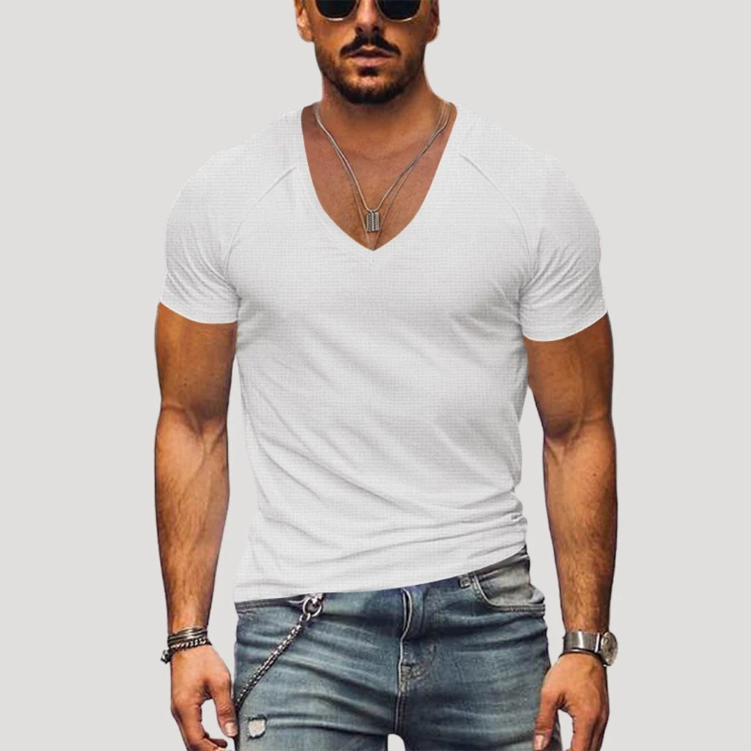 Herr kortärmad V-ringad T-shirt i slim fit