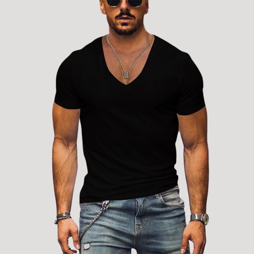 Herr kortärmad V-ringad T-shirt i slim fit