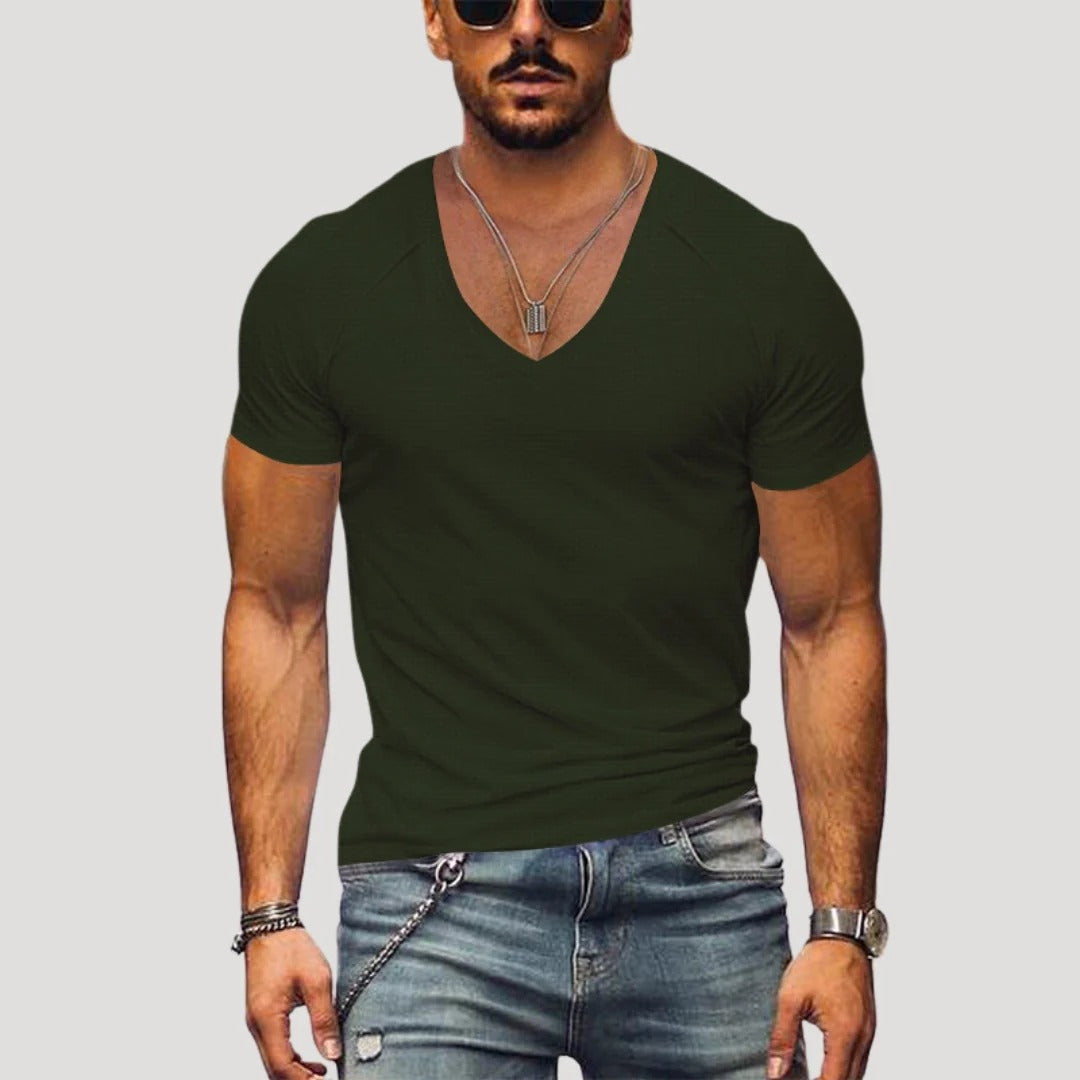 Herr kortärmad V-ringad T-shirt i slim fit
