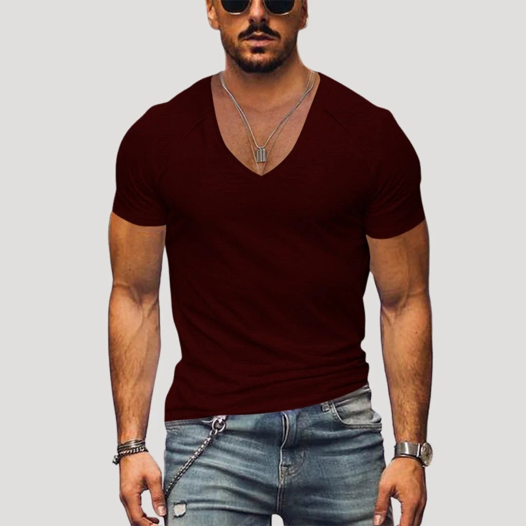 Herr kortärmad V-ringad T-shirt i slim fit