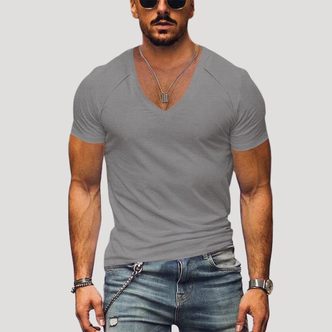 Herr kortärmad V-ringad T-shirt i slim fit