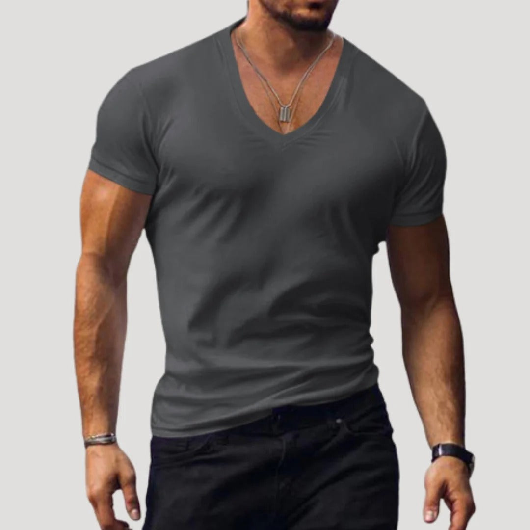Herr kortärmad V-ringad T-shirt i slim fit